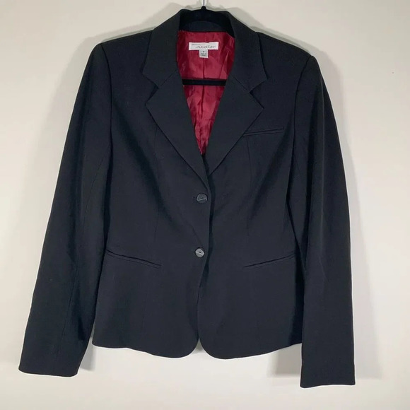 Atelier Blazer Women’s 8 Black Padded Shoulders Collared Jacket - Picture 1 of 8